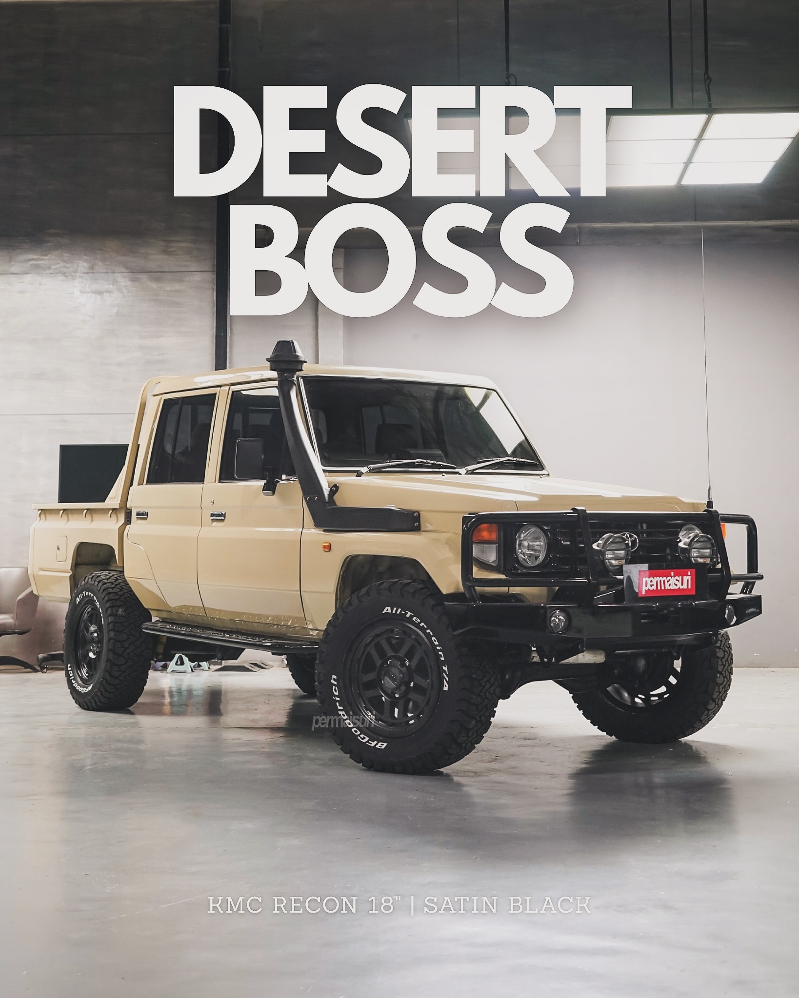 Buat yang mau main pasir atau main lumpur, pake Land Cruiser 70 aja BOSS, seperti yang di garap sama @mansur.permaisuri ini, pakai velg 18" KMC Recon dengan Ban Faling Ganteng aka BFG. Velg hitam dengan body warna dessert matching kan? Yang bikin ker...